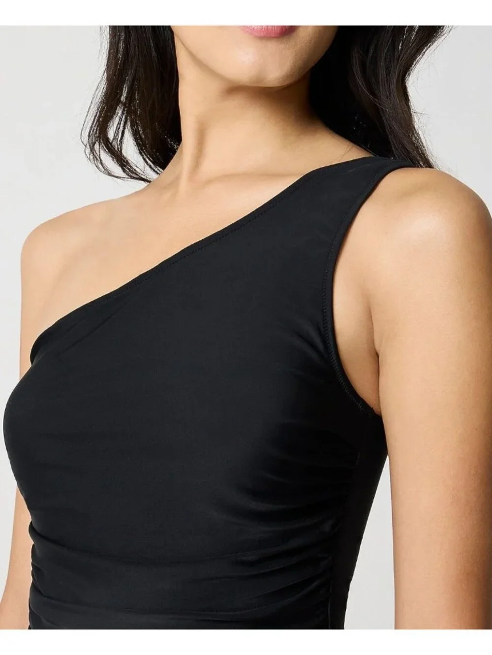 NWT J.Crew Black One Shoulder Ruched One Piece Swimsuit - Size: Extra Small